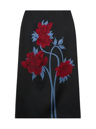 La DoubleJ Women's Pencil Skirt - Peonies Jacquard Blue - Size Small | Thumbnail 1 La DoubleJ Women's Pencil Skirt - Peonies Jacquard Blue - Size Small | Thumbnail 1