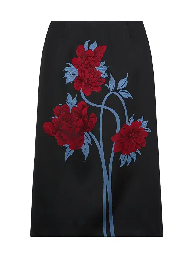 La DoubleJ Women's Pencil Skirt - Peonies Jacquard Blue