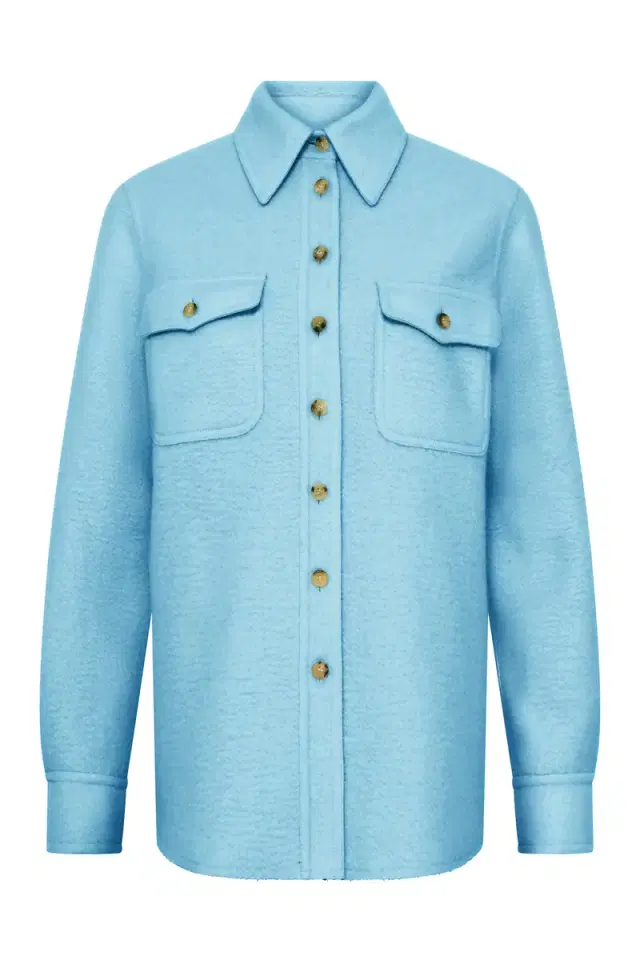 Gabriela Hearst John Austin Shirt in Light Blue Cashmere Felt