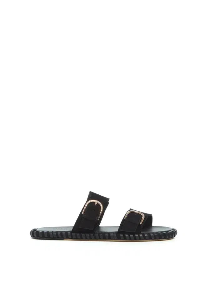 Gabriela Hearst Sage Flat Sandal in Black Suede