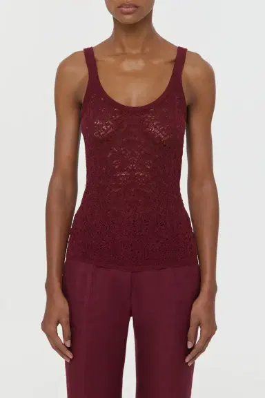 Gabriela Hearst Cyrinne Lace Knit Tank Top in Bordeaux Merino Wool | Thumbnail 2 Gabriela Hearst Cyrinne Lace Knit Tank Top in Bordeaux Merino Wool | Thumbnail 2