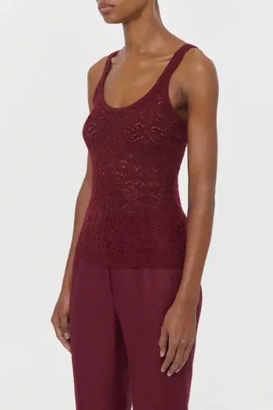 Gabriela Hearst Cyrinne Lace Knit Tank Top in Bordeaux Merino Wool | Thumbnail 3 Gabriela Hearst Cyrinne Lace Knit Tank Top in Bordeaux Merino Wool | Thumbnail 3