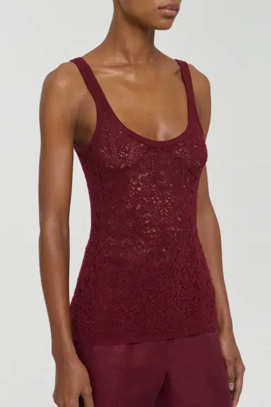 Gabriela Hearst Cyrinne Lace Knit Tank Top in Bordeaux Merino Wool | Thumbnail 5 Gabriela Hearst Cyrinne Lace Knit Tank Top in Bordeaux Merino Wool | Thumbnail 5