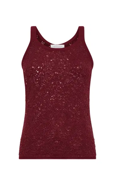 Gabriela Hearst Cyrinne Lace Knit Tank Top in Bordeaux Merino Wool | Thumbnail 1 Gabriela Hearst Cyrinne Lace Knit Tank Top in Bordeaux Merino Wool | Thumbnail 1