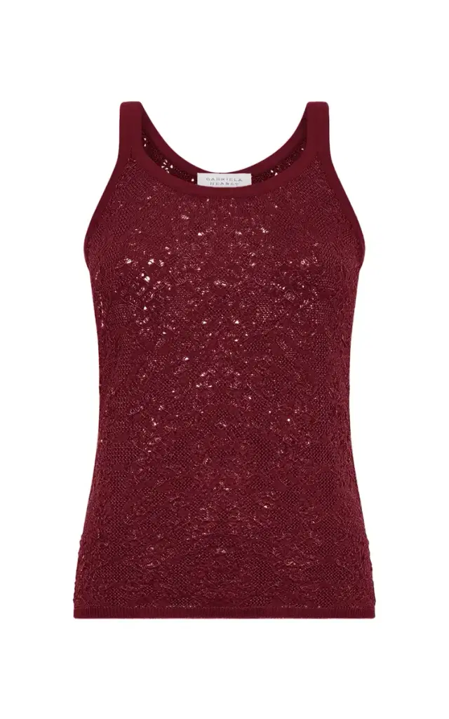Gabriela Hearst Cyrinne Lace Knit Tank Top in Bordeaux Merino Wool