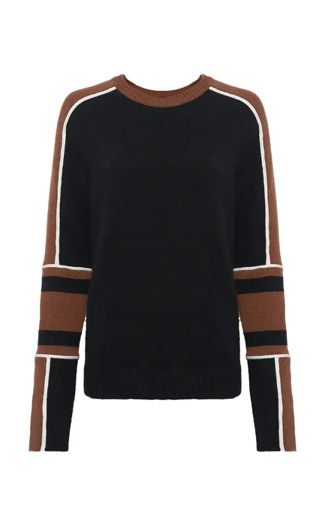 Gabriela Hearst Finnian Knit Moto Sweater in Cognac & Black Cashmere