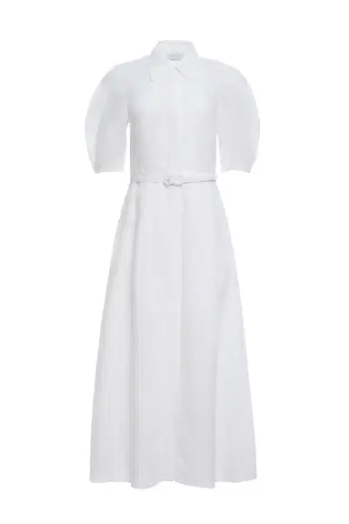 Gabriela Hearst Maude Pleated Midi Shirtdress in White Aloe Linen | Thumbnail 1