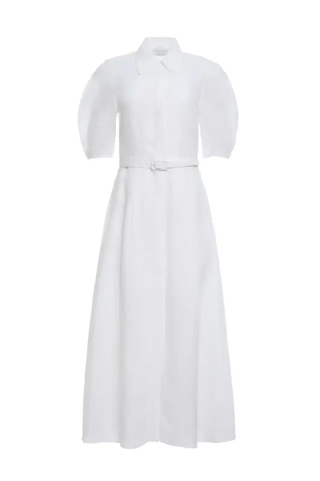 GABRIELA HEARST Maude Pleated Midi Shirtdress in White Aloe Linen