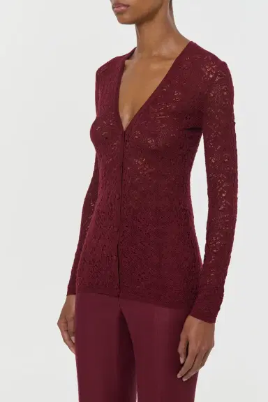 Gabriela Hearst Ultraris Lace Knit Cardigan in Bordeaux Merino Wool | Thumbnail 3 Gabriela Hearst Ultraris Lace Knit Cardigan in Bordeaux Merino Wool | Thumbnail 3