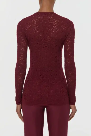 Gabriela Hearst Ultraris Lace Knit Cardigan in Bordeaux Merino Wool | Thumbnail 4 Gabriela Hearst Ultraris Lace Knit Cardigan in Bordeaux Merino Wool | Thumbnail 4