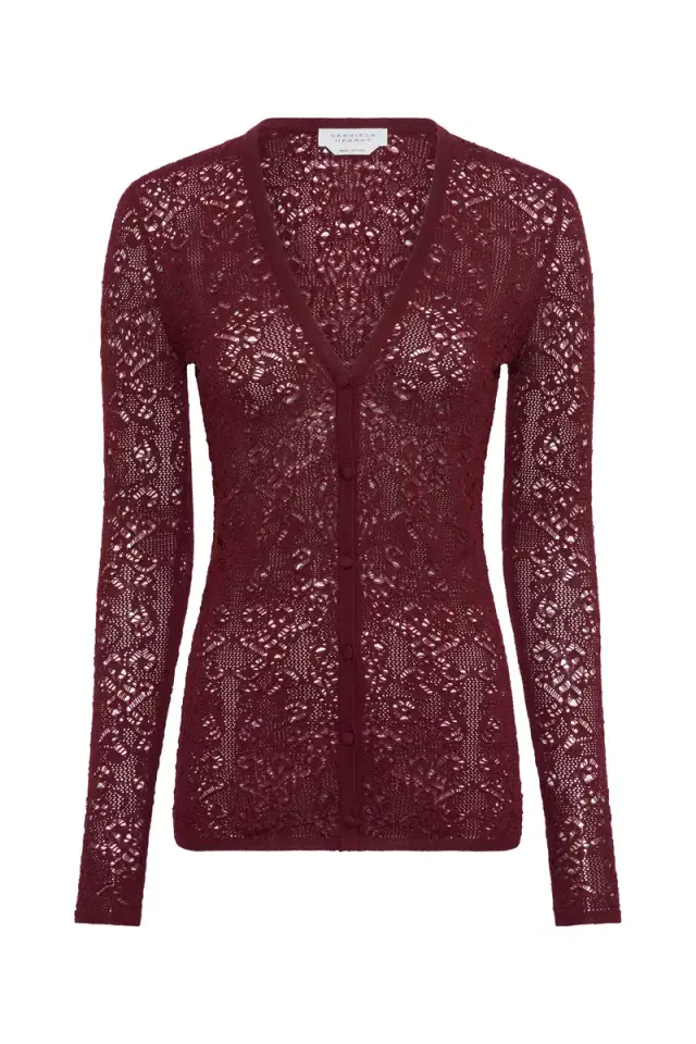 Gabriela Hearst Ultraris Lace Knit Cardigan in Bordeaux Merino Wool