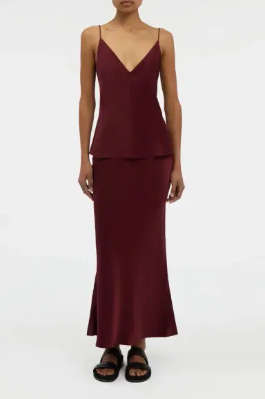 Gabriela Hearst Frei Maxi Skirt in Bordeaux Silk Satin | Thumbnail 2
