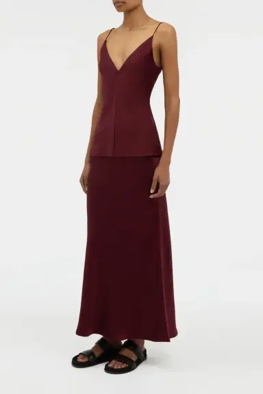 Gabriela Hearst Frei Maxi Skirt in Bordeaux Silk Satin | Thumbnail 3