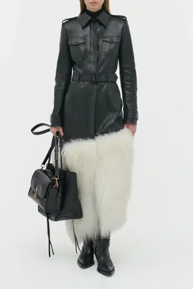 Gabriela Hearst Isak Trench Coat in Black Soft Leather & Cashmere Shearling | Thumbnail 2