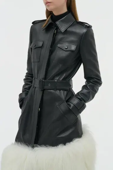 Gabriela Hearst Isak Trench Coat in Black Soft Leather & Cashmere Shearling | Thumbnail 5