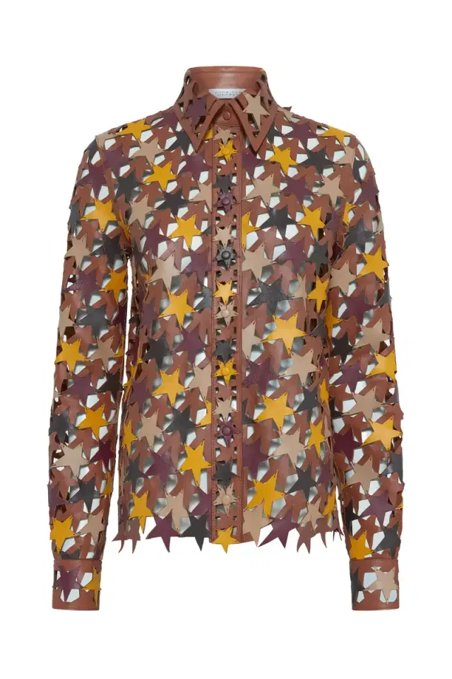 Gabriela Hearst Aluma Patchwork Stars Shirt in Mutli Nappa Leather