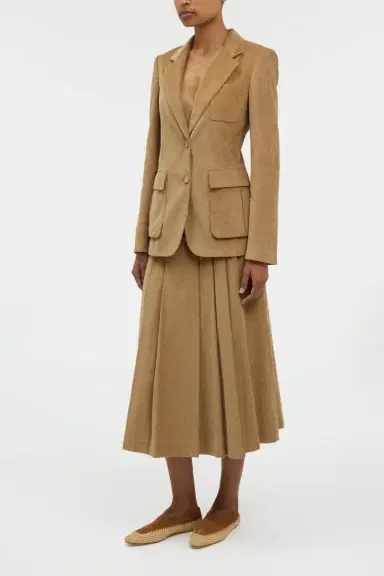 Gabriela Hearst Wesley Pleated Skirt in Camel Sea Island Cotton Corduroy | Thumbnail 3 Gabriela Hearst Wesley Pleated Skirt in Camel Sea Island Cotton Corduroy | Thumbnail 3