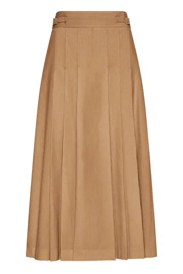 Gabriela Hearst Wesley Pleated Skirt in Camel Sea Island Cotton Corduroy