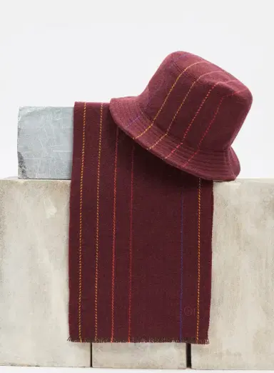 Gabriela Hearst Kiran Bucket Hat in Burnt Sienna Multi Pinstripe Wool Cashmere | Thumbnail 2