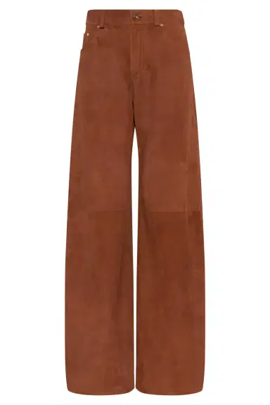 Gabriela Hearst Amoret Barrel-leg Jean in Cognac Suede | Thumbnail 1 Gabriela Hearst Amoret Barrel-leg Jean in Cognac Suede | Thumbnail 1
