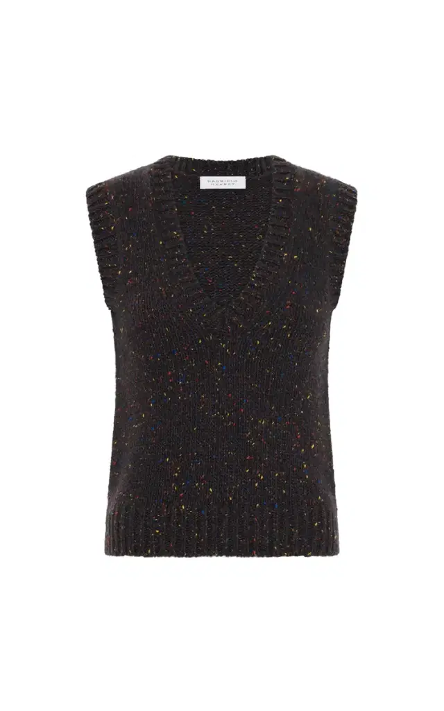 Gabriela Hearst Solomon Knit Vest in Charcoal Multi Speckled Aran Cashmere