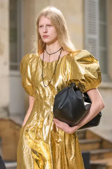 Gabriela Hearst Ranya Puff Sleeve Maxi Dress in Metallic Gold Linen Twill | Thumbnail 3 Gabriela Hearst Ranya Puff Sleeve Maxi Dress in Metallic Gold Linen Twill | Thumbnail 3
