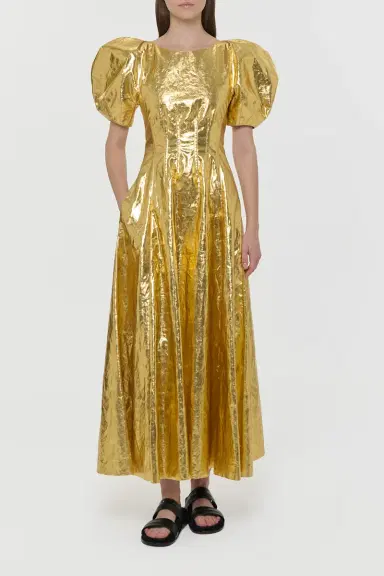 Gabriela Hearst Ranya Puff Sleeve Maxi Dress in Metallic Gold Linen Twill | Thumbnail 4 Gabriela Hearst Ranya Puff Sleeve Maxi Dress in Metallic Gold Linen Twill | Thumbnail 4