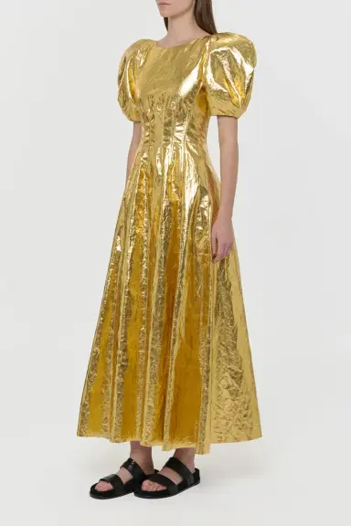 Gabriela Hearst Ranya Puff Sleeve Maxi Dress in Metallic Gold Linen Twill | Thumbnail 5 Gabriela Hearst Ranya Puff Sleeve Maxi Dress in Metallic Gold Linen Twill | Thumbnail 5