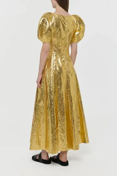 Gabriela Hearst Ranya Puff Sleeve Maxi Dress in Metallic Gold Linen Twill | Thumbnail 6 Gabriela Hearst Ranya Puff Sleeve Maxi Dress in Metallic Gold Linen Twill | Thumbnail 6
