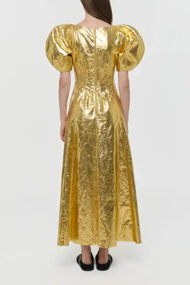 Gabriela Hearst Ranya Puff Sleeve Maxi Dress in Metallic Gold Linen Twill | Thumbnail 7 Gabriela Hearst Ranya Puff Sleeve Maxi Dress in Metallic Gold Linen Twill | Thumbnail 7