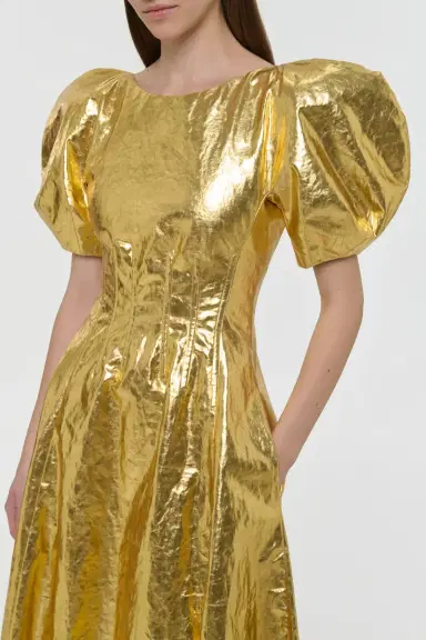 Gabriela Hearst Ranya Puff Sleeve Maxi Dress in Metallic Gold Linen Twill | Thumbnail 8 Gabriela Hearst Ranya Puff Sleeve Maxi Dress in Metallic Gold Linen Twill | Thumbnail 8