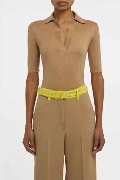 Gabriela Hearst Caius Knit Short Sleeve Polo in Camel Cashmere Silk | Thumbnail 2 Gabriela Hearst Caius Knit Short Sleeve Polo in Camel Cashmere Silk | Thumbnail 2