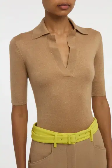 Gabriela Hearst Caius Knit Short Sleeve Polo in Camel Cashmere Silk | Thumbnail 5 Gabriela Hearst Caius Knit Short Sleeve Polo in Camel Cashmere Silk | Thumbnail 5