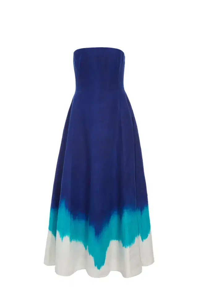 GABRIELA HEARST Alessia Strapless Maxi Dress in Cobalt Multi Linen Twill
