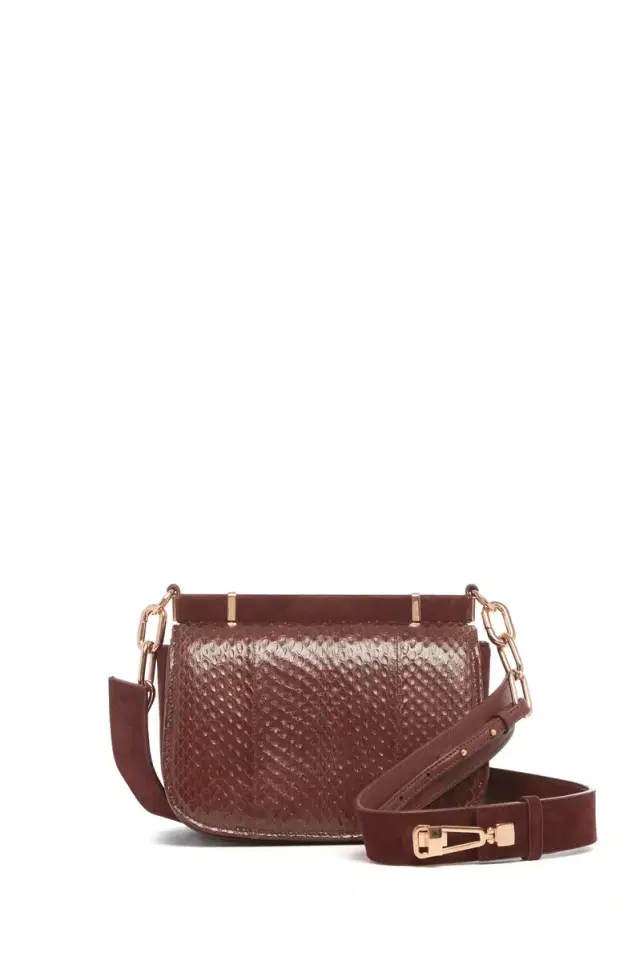 Gabriela Hearst Small Dern Crossbody Bag in Chocolate Snakeskin & Suede