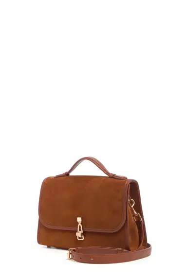 Gabriela Hearst Medium Leonora Flap Bag in Cognac Suede | Thumbnail 3