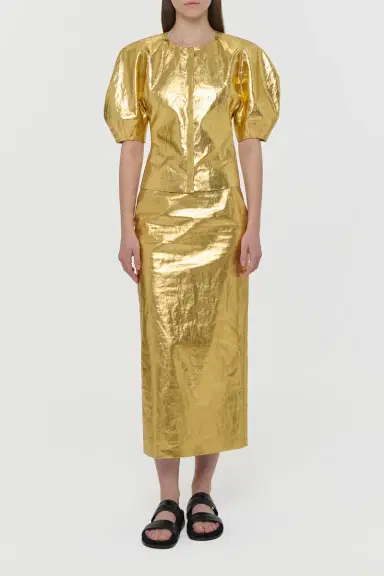 Gabriela Hearst Waverly Top in Metallic Gold Linen Twill | Thumbnail 2