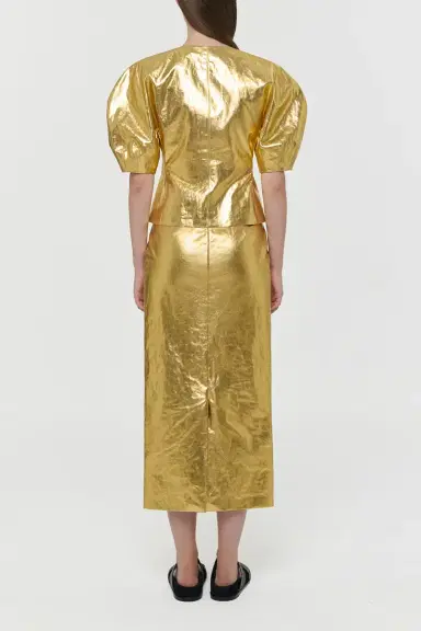 Gabriela Hearst Waverly Top in Metallic Gold Linen Twill | Thumbnail 4