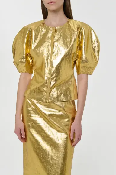 Gabriela Hearst Waverly Top in Metallic Gold Linen Twill | Thumbnail 5