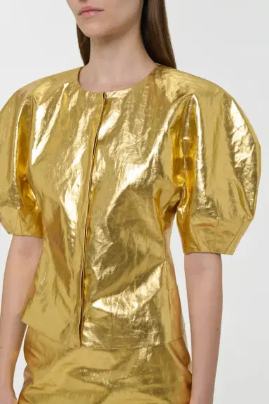 Gabriela Hearst Waverly Top in Metallic Gold Linen Twill | Thumbnail 6