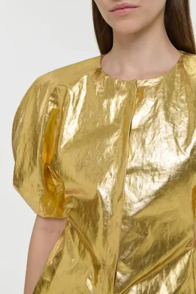 Gabriela Hearst Waverly Top in Metallic Gold Linen Twill | Thumbnail 7