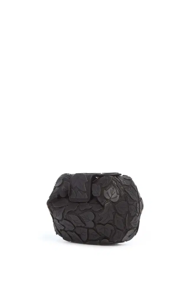 Gabriela Hearst Soft Demi Embroidered Leaves Clutch in Black Nappa Leather