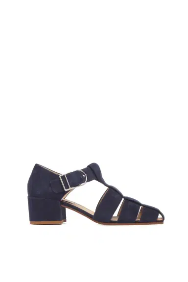 Gabriela Hearst Lyle Block Heel Pump Sandal in Electric Navy Suede | Thumbnail 1