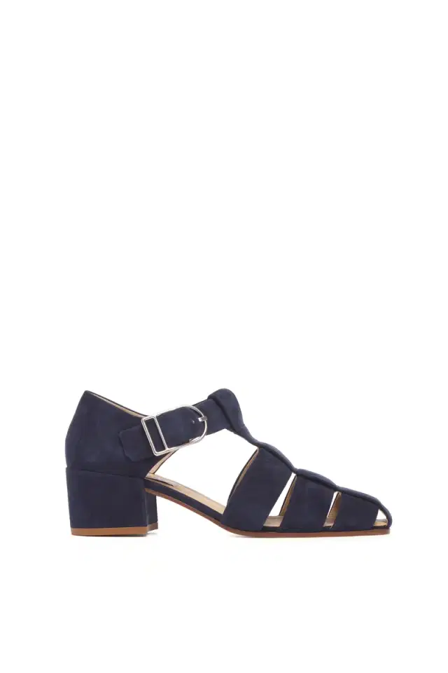 Gabriela Hearst Lyle Block Heel Pump Sandal in Electric Navy Suede