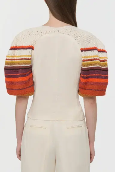 Gabriela Hearst Elira Crochet Puff Sleeve Top in Textured Linen Slub | Thumbnail 4