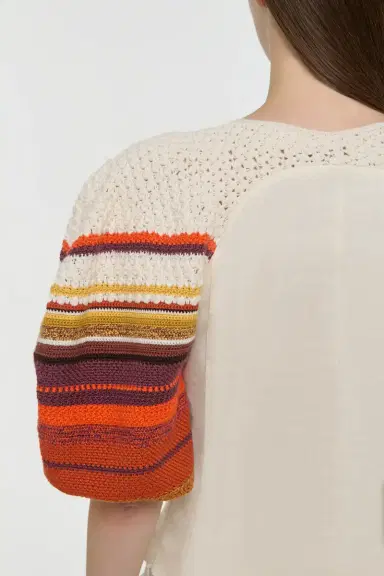 Gabriela Hearst Elira Crochet Puff Sleeve Top in Textured Linen Slub | Thumbnail 5