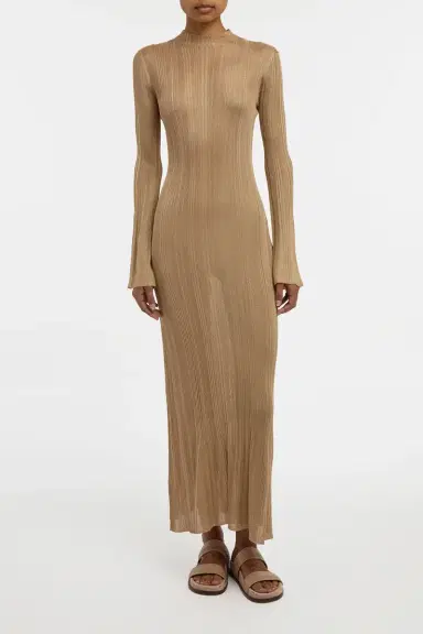Gabriela Hearst Atira Knit Maxi Dress in Camel Silk | Thumbnail 3 Gabriela Hearst Atira Knit Maxi Dress in Camel Silk | Thumbnail 3