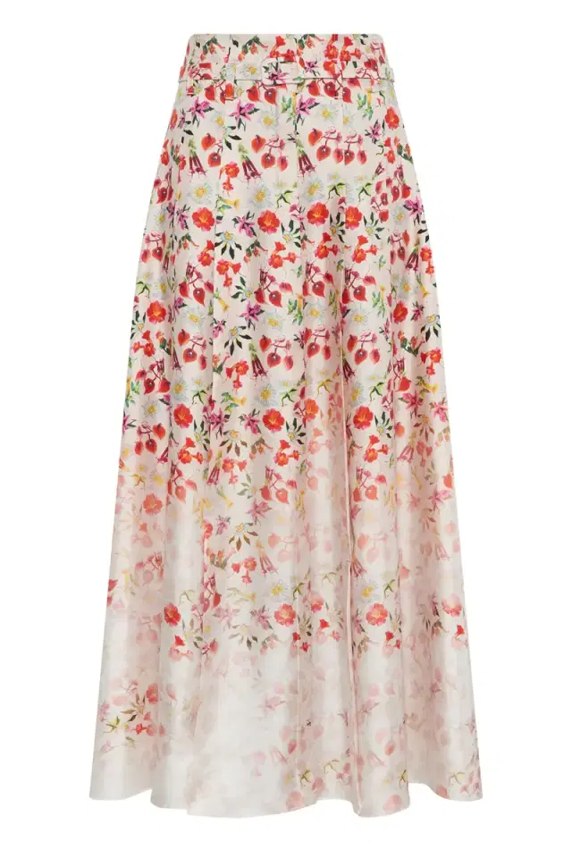 GABRIELA HEARST Dugald Pleated Midi Skirt in Uruguayan Flowers Printed Silk
