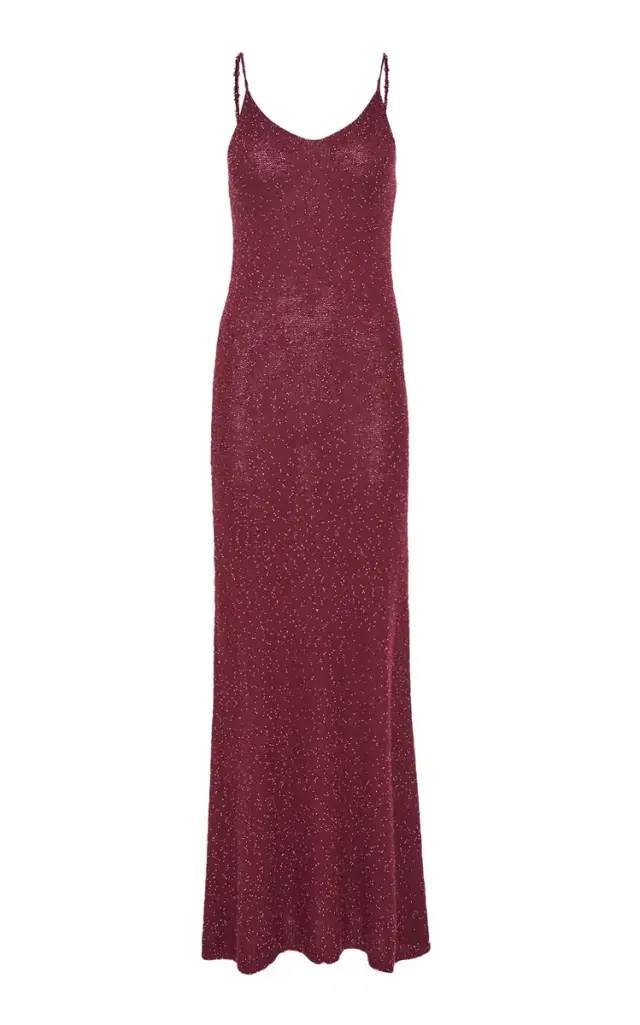Gabriela Hearst Florian Knit Maxi Slip Dress in Bordeaux Beaded Cashmere Silk