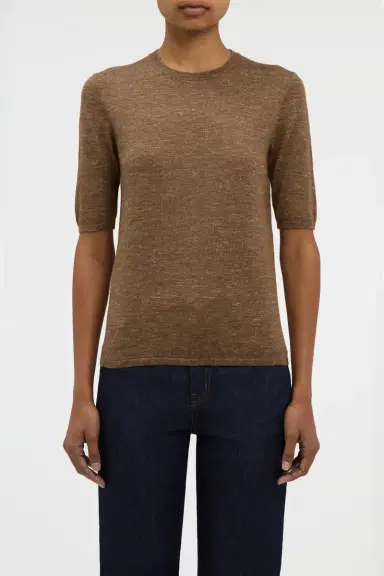 Gabriela Hearst Chryse Knit T-Shirt in Chestnut Cashmere Silk with Hemp | Thumbnail 2